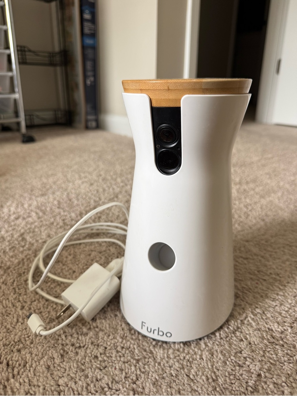 Furbo White and Bamboo Dog Camera & Treat Dispenser